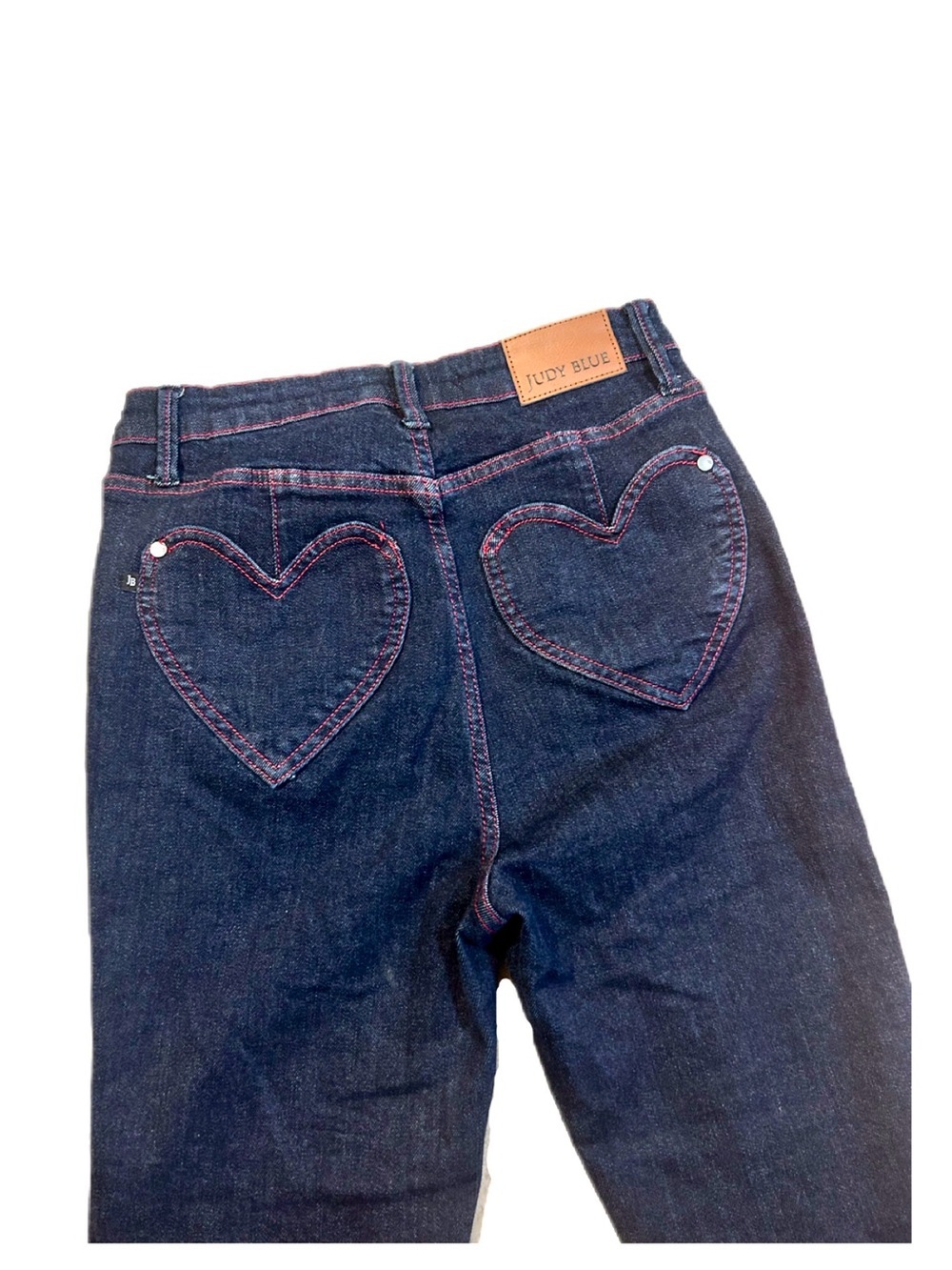 Judy Blue Heart Women's Dark Blue Denim Jeans Hot pink contrast stitching